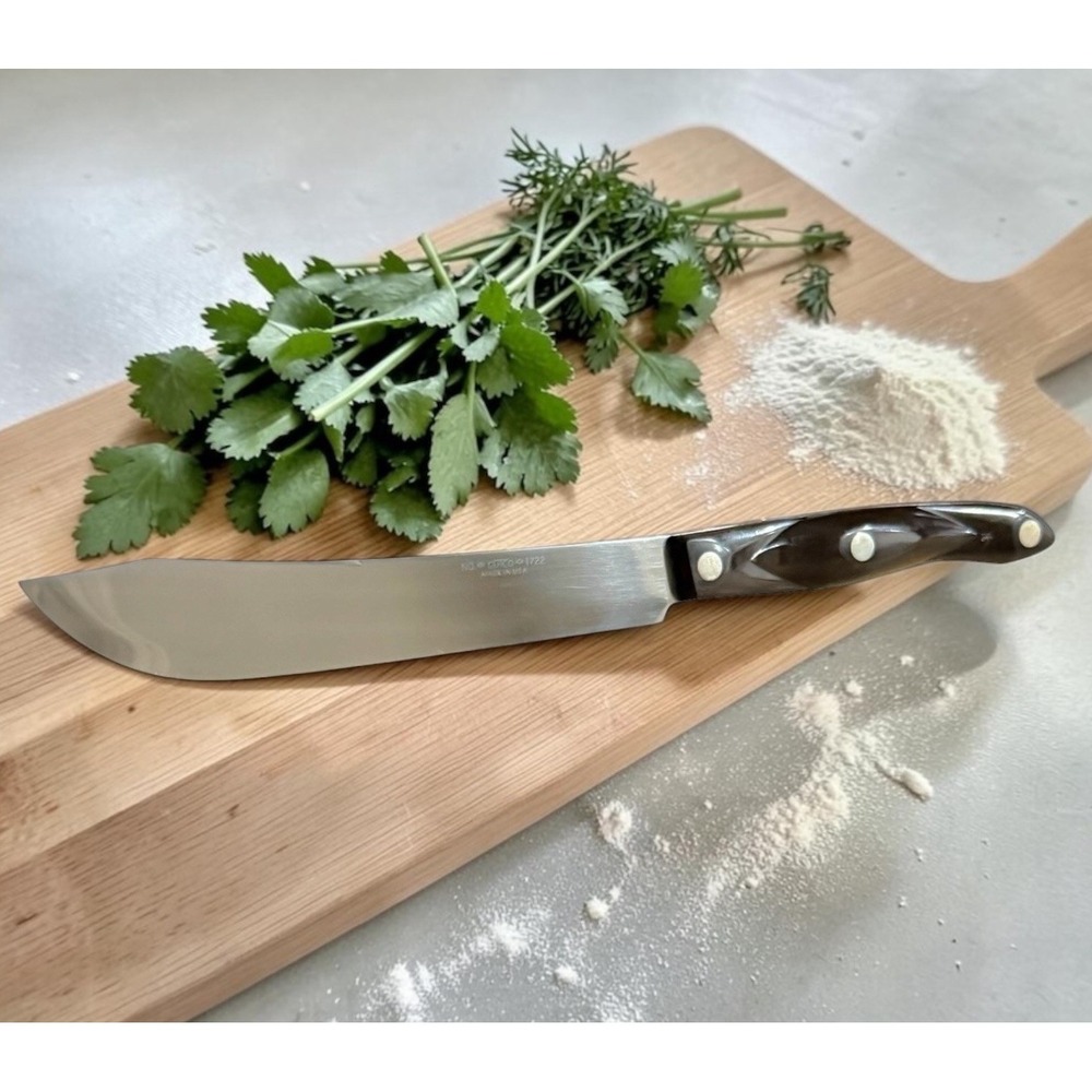 Cutco 1722 Butcher Knife 8in Blade Full Tang Contoured Triple Rivet Handle Brown